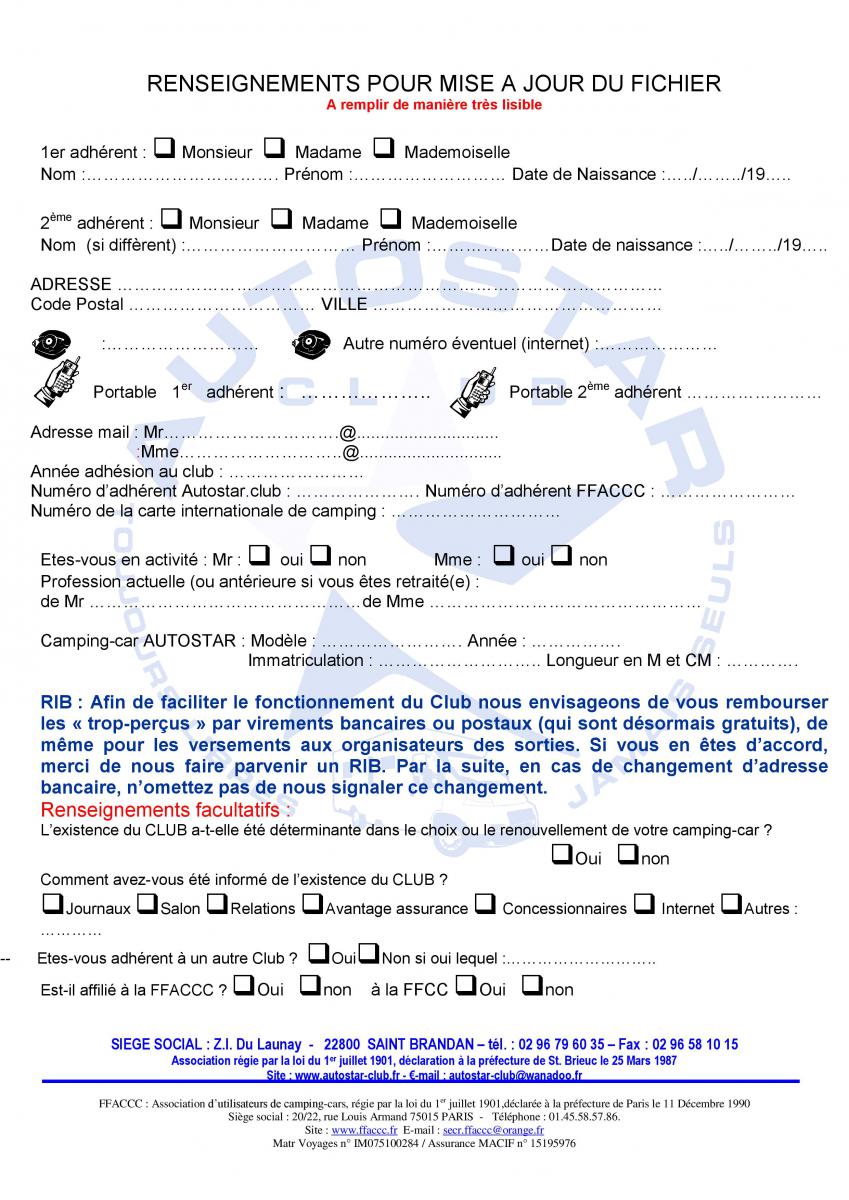 Bulletin d'adhésion Club Autostar - Page 2